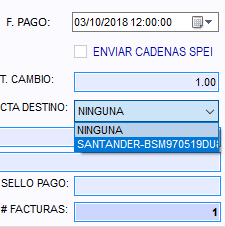 Lista Cta destino desplegada con la cuenta de Santander del cliente