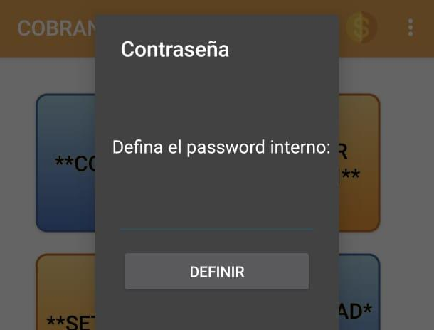 Ventana para definir la contraseña interna de Cobranza CrediAdmin
