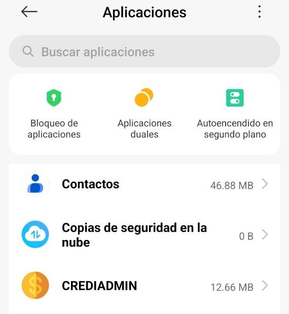 Lista de aplicaciones de Android con CrediAdmin