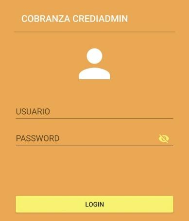 Inicio de sesión de Cobranza CrediAdmin con los campos Usuario y Password