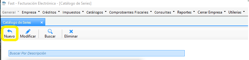 Catálogo de Series con el botón Nuevo resaltado