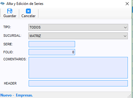 Menú Catálogos con la opción Series