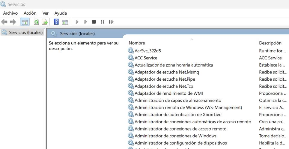 Ventana Servicios de Windows con el listado de servicios locales