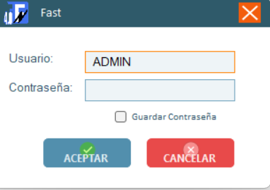 Inicio de sesión de Fast pidiendo usuario ADMIN y contraseña, señal de que el enlace con el servidor funcionó