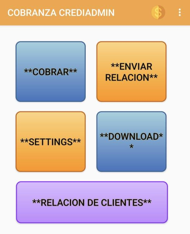 Pantalla principal de Cobranza CrediAdmin con el botón Settings