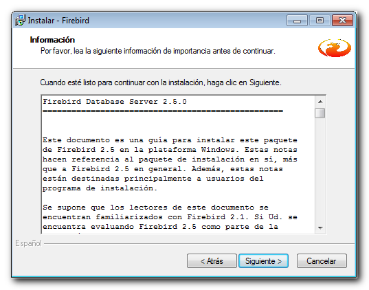 Carpeta de instalación sugerida para Firebird